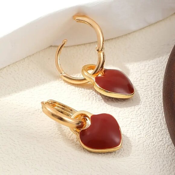Elegant Red Heart Drop Earrings - Picture 2 of 4
